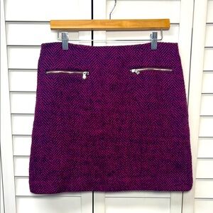 LOFT Wool Blend Tweed A-Line Zipper Detail Lined Skirt Size 10 Pink & Navy